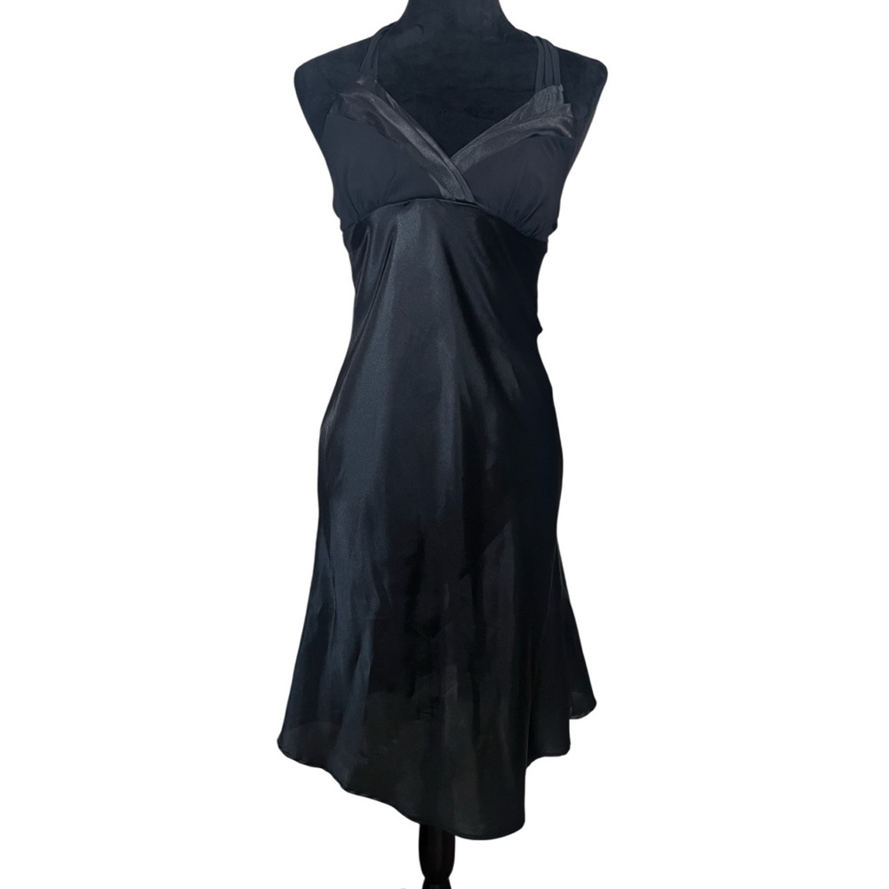 Elegant Black Sleeveless Halter Style Satin Like Dress Balletcore flair